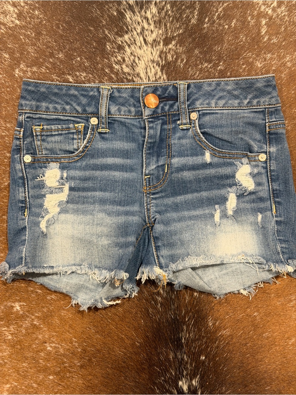 American Eagle Distressed Midi Denim Shorts Size 0 Raw Hem